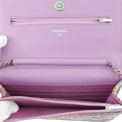 Chanel CC Quilted Tweed Rainbow Hardware Wallet on Chain