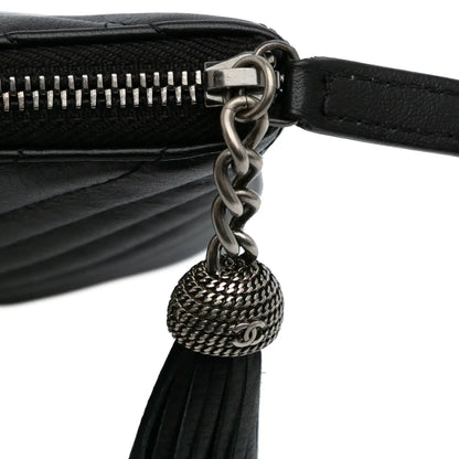 Chanel Large Diagonal Chevron Calfskin Tassel O Case Clutch