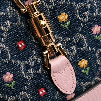 Gucci Limited Edition Mini GG Embroidered Denim Floral Jackie 1961 Crossbody