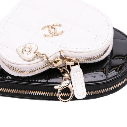 Chanel Quilted Patent Calfskin CC Heart Clutch With Chain