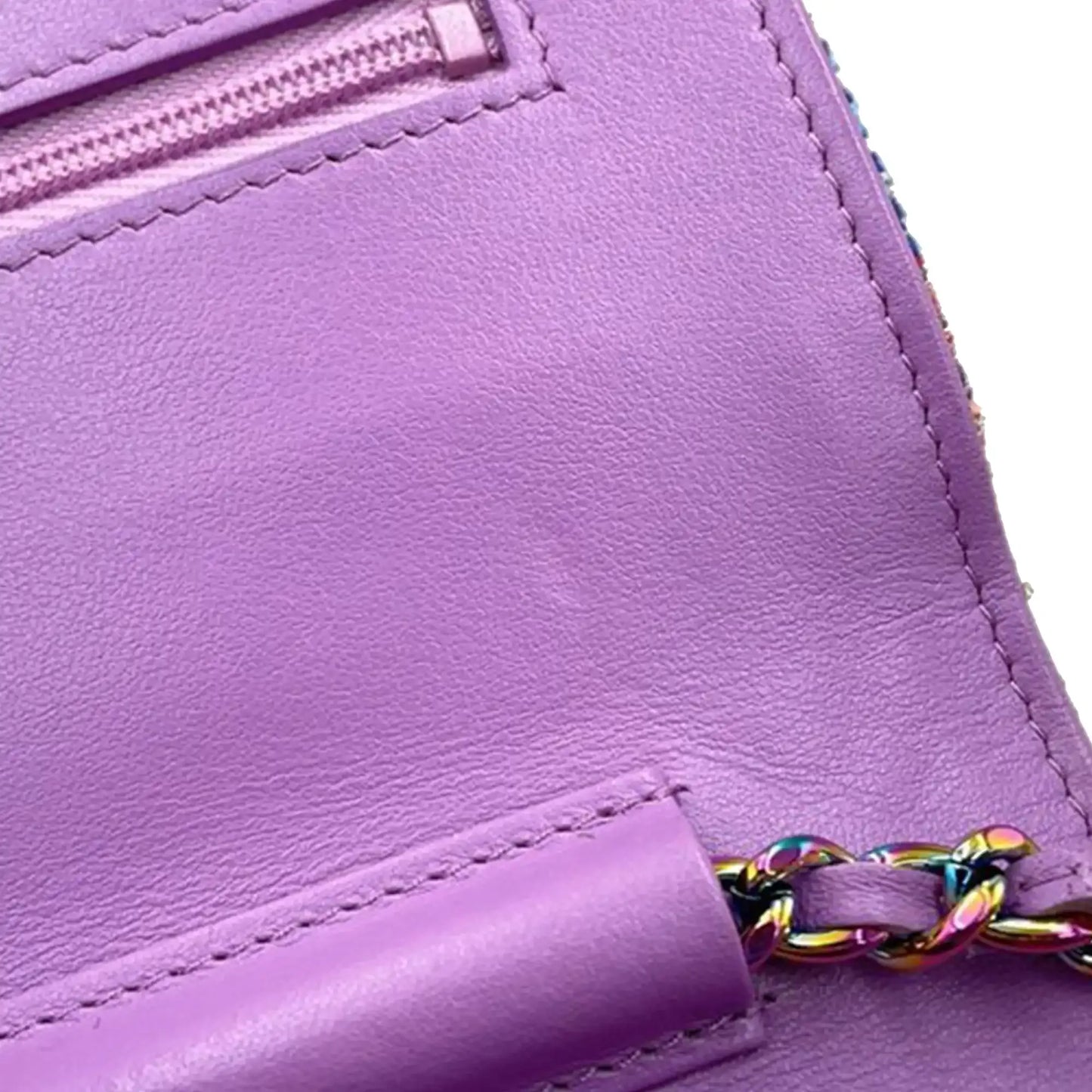 Chanel CC Quilted Tweed Rainbow Hardware Wallet on Chain