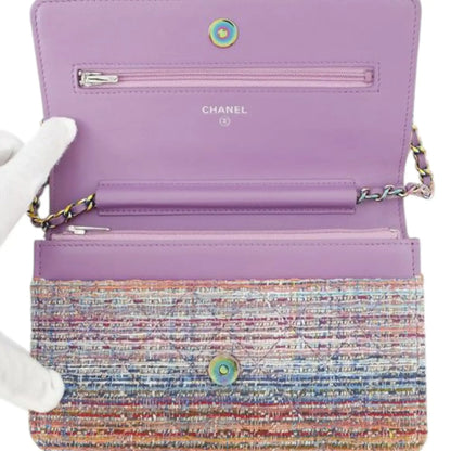 Chanel CC Quilted Tweed Rainbow Hardware Wallet on Chain