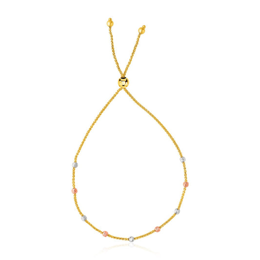 14k Tri-Color Gold Textured Bead Station Lariat Bracelet - Alexandria Jewelry & Company Beverly Hills