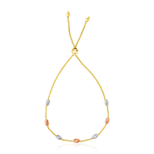 14k Tri-Color Gold Textured Oval Station Lariat Style Bracelet - Alexandria Jewelry & Company Beverly Hills