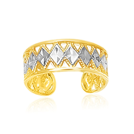 14k Two-Tone Gold Cuff Type Cut-Out Toe Ring with Diamond Design - Alexandria Jewelry & Company Beverly Hills