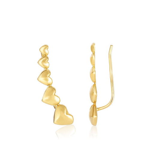 14k Yellow Gold Graduated Heart Climber Style Stud Earrings - Alexandria Jewelry & Company Beverly Hills