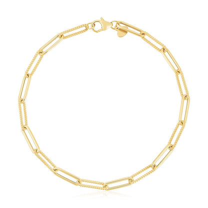 14k Yellow Gold High Polish Alternating Bead Paperclip Bracelet (3.5mm) - Alexandria Jewelry & Company Beverly Hills