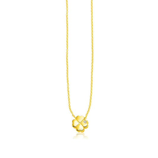 14k Yellow Gold Polished Four Leaf Clover Necklace with Diamond - Alexandria Jewelry & Company Beverly Hills