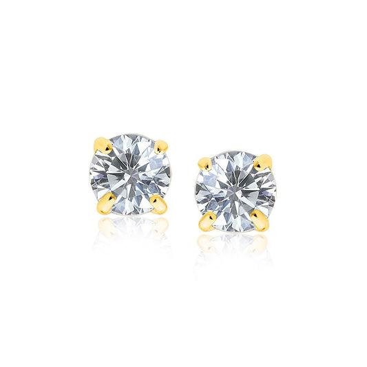 14k Yellow Gold Stud Earrings with White Hue Faceted Cubic Zirconia - Alexandria Jewelry & Company Beverly Hills