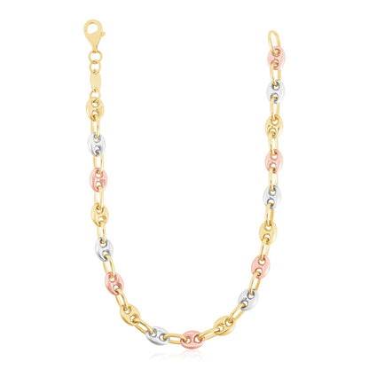 14k Tri Color Gold High Polish Puffed Mariner Link Chain